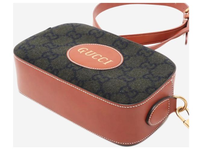 Borsa a tracolla in lana e pelle Khaki Guccissima Verde - vista 3