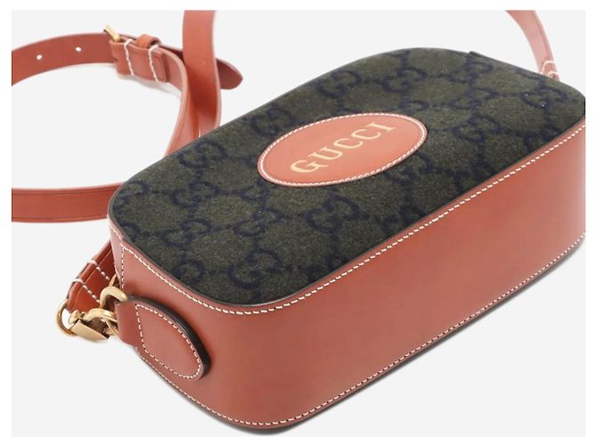 Borsa a tracolla in lana e pelle Khaki Guccissima Verde - vista 4