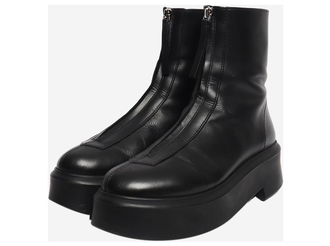 The row Botas de cuero negras con cremallera frontal - size EU 39 (UK 6) Negro - vista 2