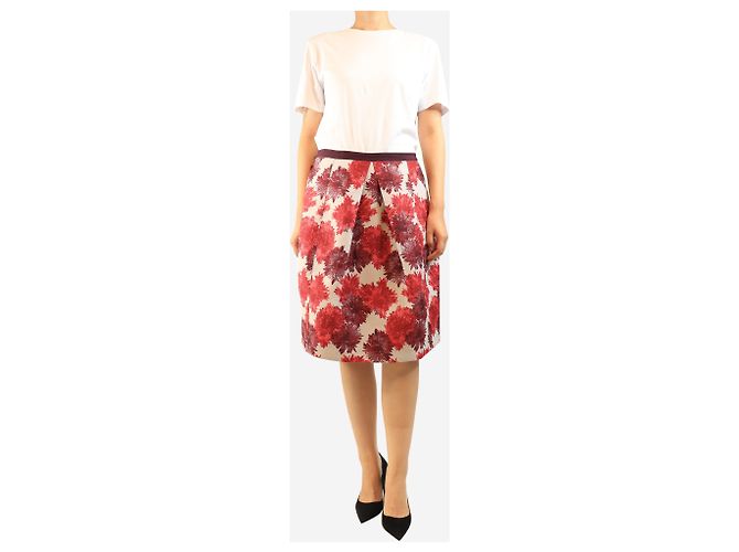 Weekend Max Mara Falda de jacquard floral roja - size UK 14 - vista 2