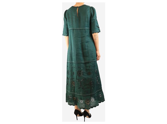 Autre Marque Abito maxi in lino ricamato verde - size - vista 2