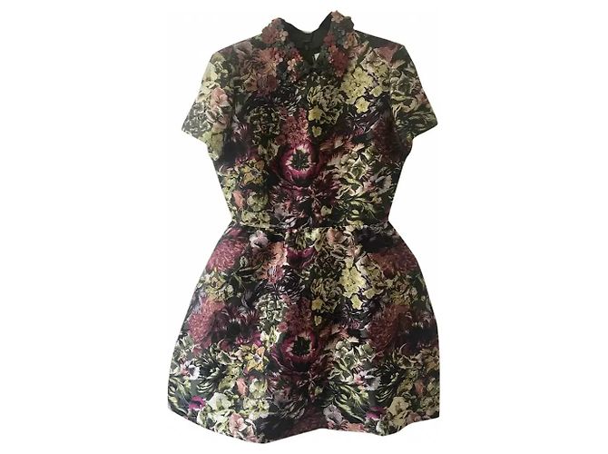 Vestido corto de seda jacquard floral Valentino Multicolor Burdeos Verde oscuro - vista 2