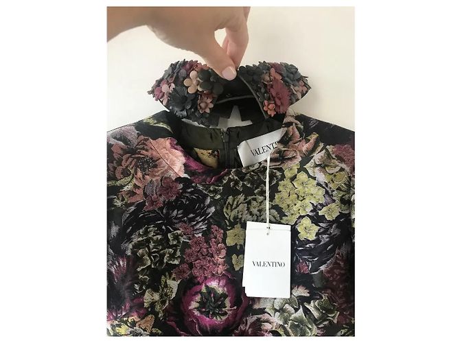 Vestido corto de seda jacquard floral Valentino Multicolor Burdeos Verde oscuro - vista 3