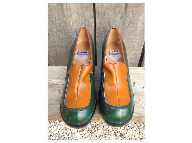 Autre Marque Mocassini con tacco Beaumanoir anni '70 Verde Arancione - vista 3