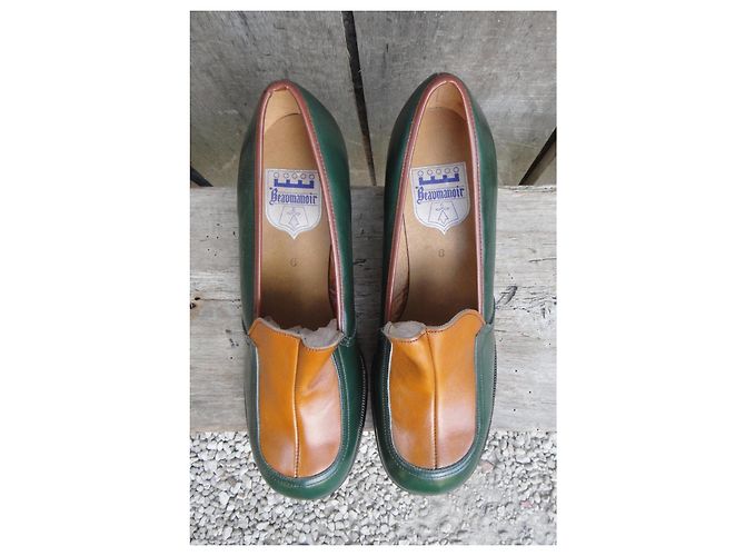 Autre Marque Mocassini con tacco Beaumanoir anni '70 Verde Arancione - vista 6