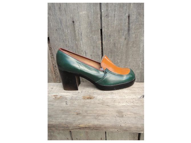 Autre Marque Mocassini con tacco Beaumanoir anni '70 Verde Arancione - vista 8