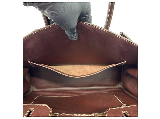 Hermès Borsa Tote Hermes Birkin 35 in pelle Veau Gulliver Marrone - vista 10