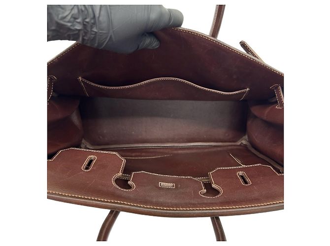 Hermès Borsa Tote Hermes Birkin 35 in pelle Veau Gulliver Marrone - vista 9