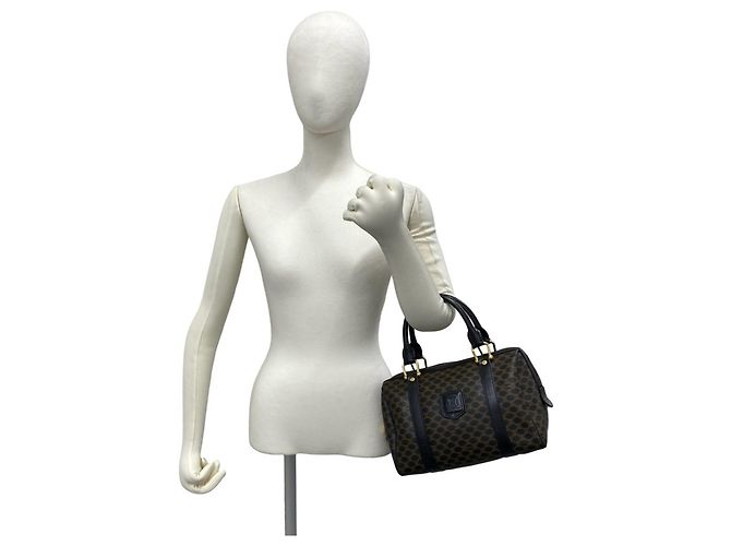Triomphe Céline Celine Macadam Blazon Pattern Mini Boston Bag Brown Black - view 2