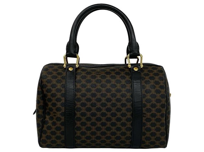Triomphe Céline Celine Macadam Blazon Pattern Mini Boston Bag Brown Black - view 3