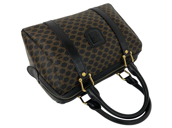 Triomphe Céline Celine Macadam Blazon Pattern Mini Boston Bag Brown Black - view 4