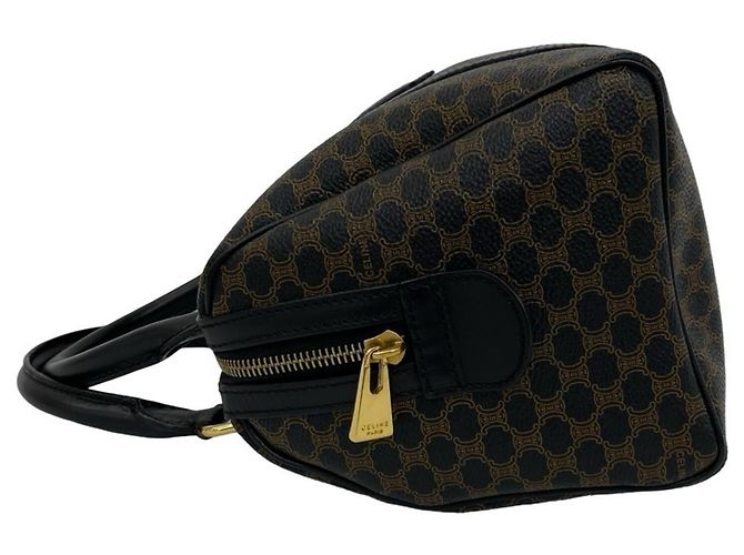 Triomphe Céline Celine Macadam Blazon Pattern Mini Boston Bag Brown Black - view 5