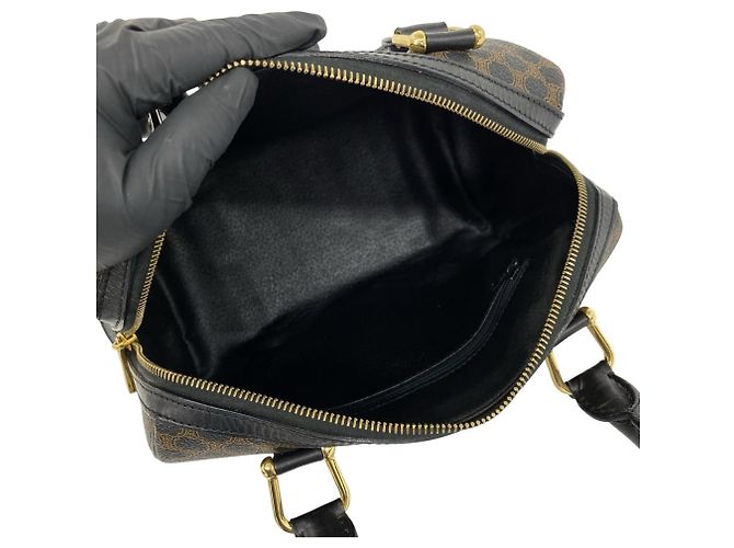 Triomphe Céline Celine Macadam Blazon Pattern Mini Boston Bag Brown Black - view 9