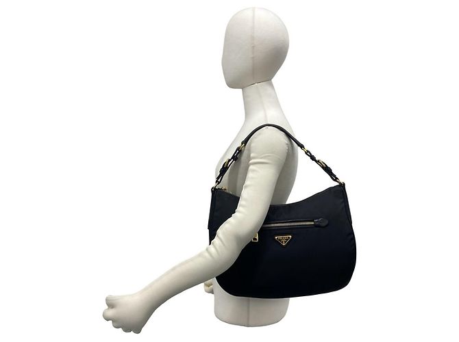 Borsa Prada in nylon Tessuto Pocono e pelle con logo triangolare in metallo Nero - vista 2