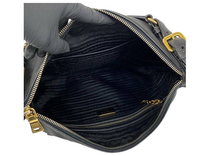 Borsa Prada in nylon Tessuto Pocono e pelle con logo triangolare in metallo Nero - vista 9