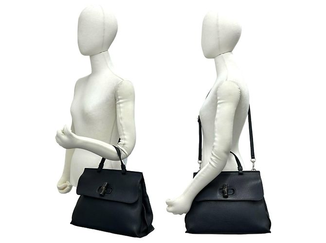 Borsa a tracolla 2-way GUCCI Daily Bamboo in pelle Nero - vista 2