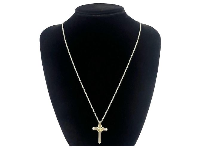 Autre Marque Collana Croce Tiffany Vintage Signature Argento D'oro - vista 2