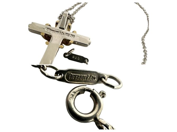 Autre Marque Collana Croce Tiffany Vintage Signature Argento D'oro - vista 3