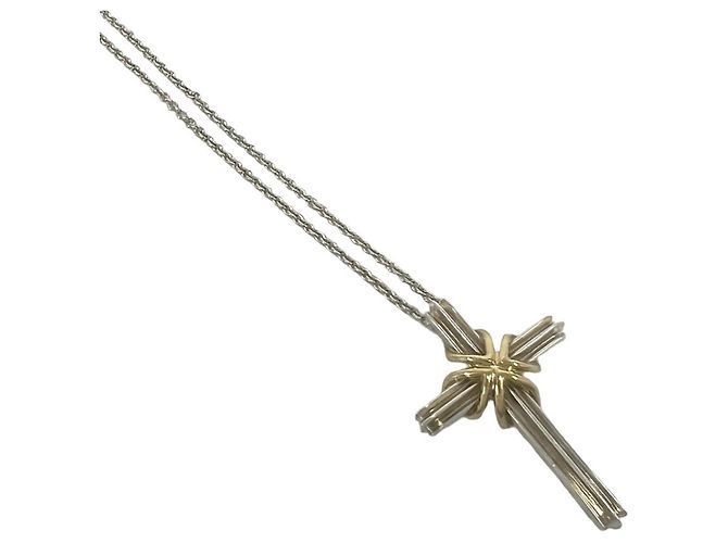 Autre Marque Collana Croce Tiffany Vintage Signature Argento D'oro - vista 4