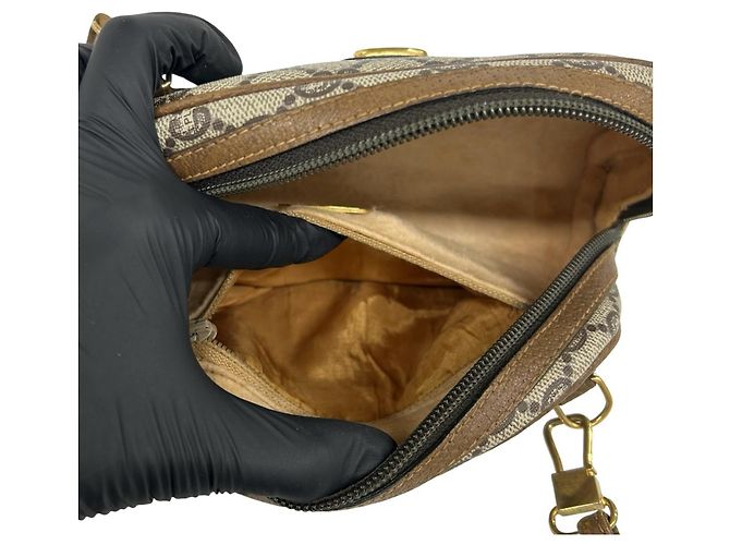 Mini borsa a tracolla in pelle con motivo logo GUCCI Marrone - vista 10