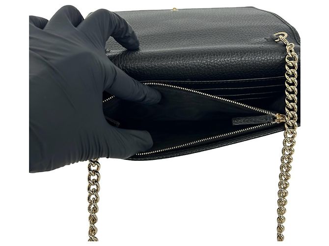 Borsa a tracolla portafoglio Gucci Soho Interlocking G in pelle con catena Nero - vista 12