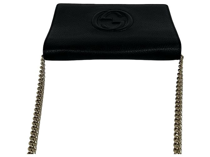 Borsa a tracolla portafoglio Gucci Soho Interlocking G in pelle con catena Nero - vista 4