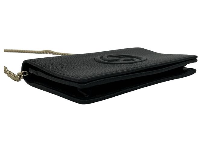 Borsa a tracolla portafoglio Gucci Soho Interlocking G in pelle con catena Nero - vista 7
