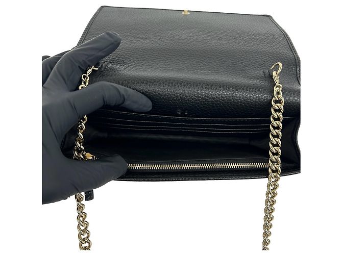 Borsa a tracolla portafoglio Gucci Soho Interlocking G in pelle con catena Nero - vista 9