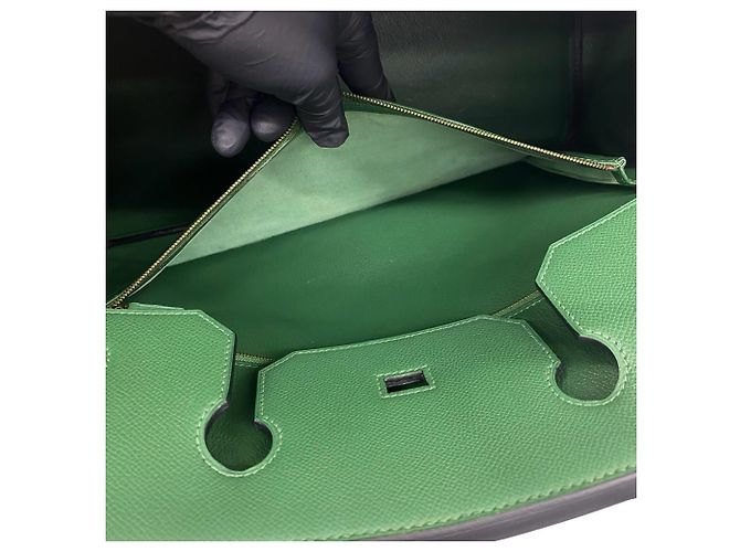Hermès Borsa a mano Hermes Birkin 40 in pelle Courchevel Verde - vista 10
