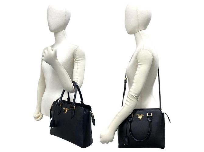 Tote Borsa a tracolla in pelle con logo Prada Nero - vista 2