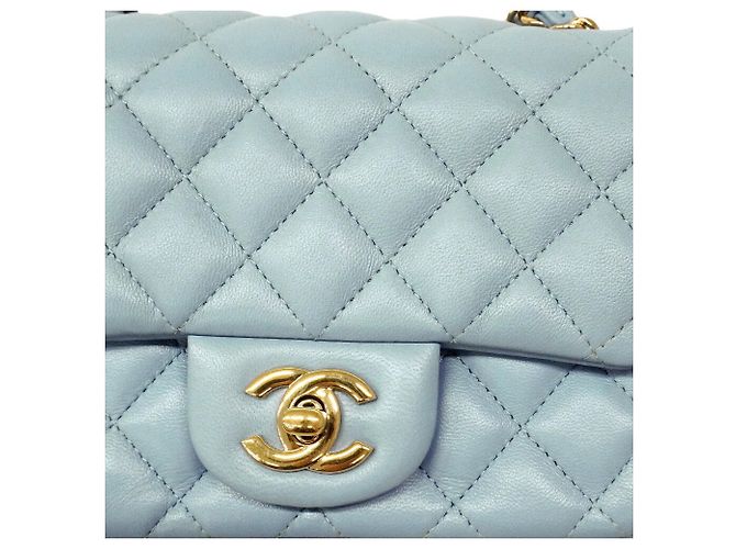 Sac à épaule Chanel Mini Matelassé avec chaîne Bleu clair - vue 9