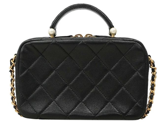Borsa Vanity Chanel in pelle d'agnello matelassé nera Nero - vista 8