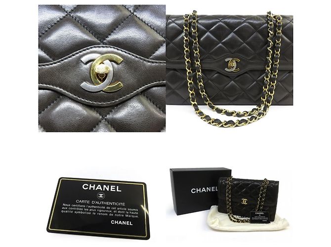 Chanel Matelassé Lammleder Double Flap Schultertasche mit Kette Schwarz - Ansicht 10