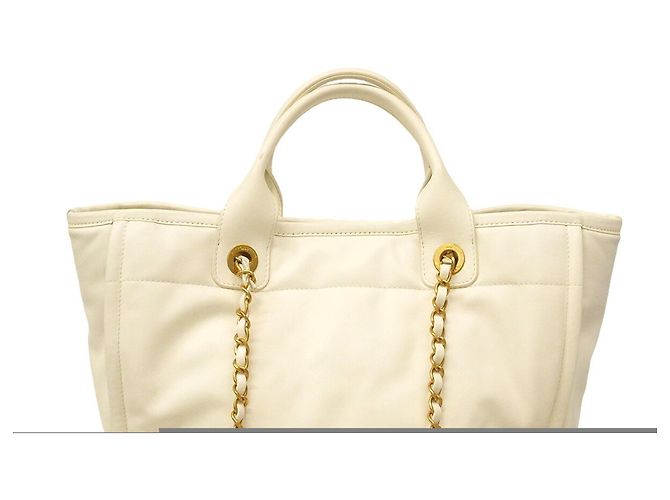 Borsa Tote Chanel Deauville Bianco - vista 14