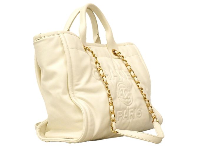 Borsa Tote Chanel Deauville Bianco - vista 2