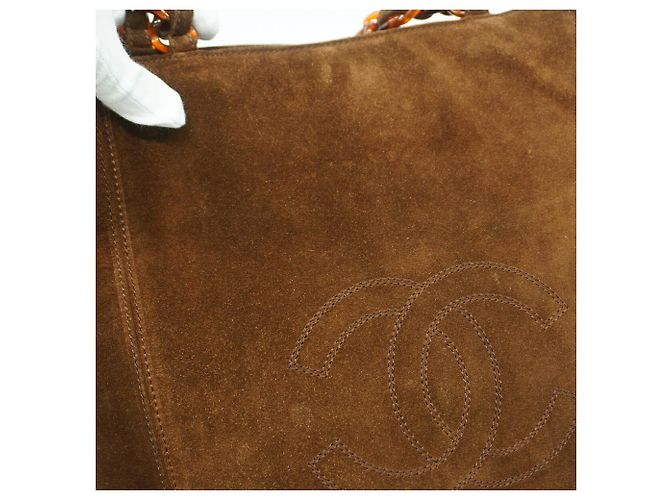 Borsa Tote Chanel in camoscio marrone - vista 11