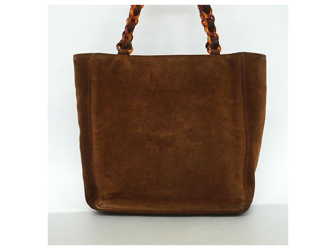 Borsa Tote Chanel in camoscio marrone - vista 12
