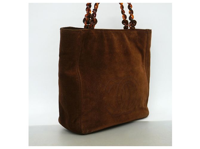 Borsa Tote Chanel in camoscio marrone - vista 2