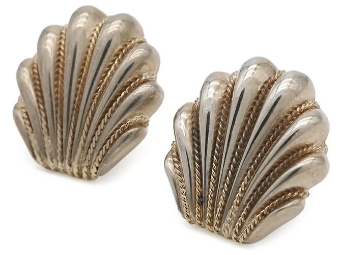 Autre Marque Pendientes de botón Tiffany Shell Motif Plata Dorado - vista 2