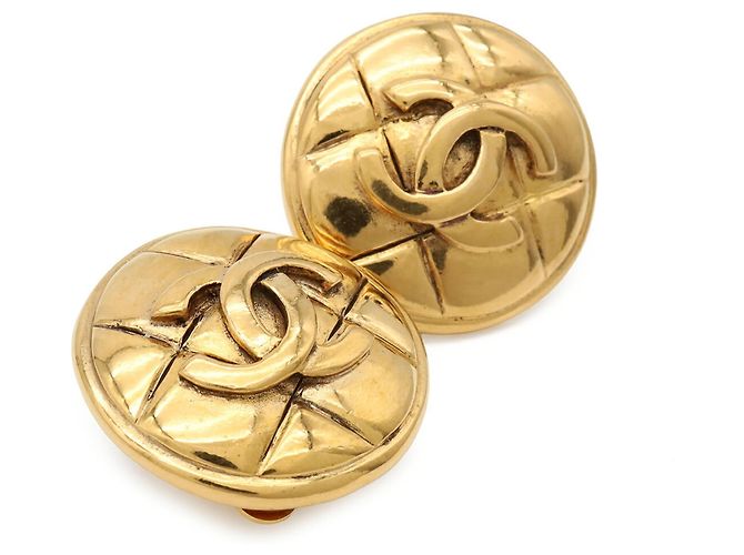 Chanel Matelassé Coco Mark Button Runde Ohrringe Golden - Ansicht 3