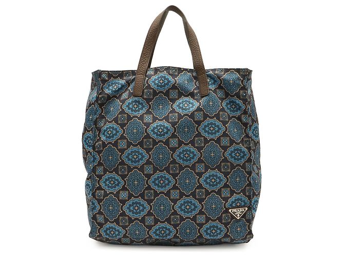 Borsa Tote Prada Triangle Tessuto Stampato Marrone Blu Blu navy - vista 2