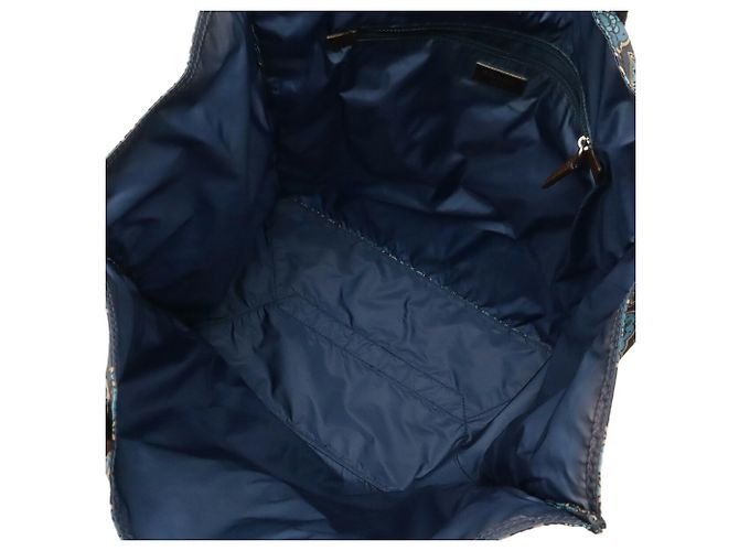 Borsa Tote Prada Triangle Tessuto Stampato Marrone Blu Blu navy - vista 6