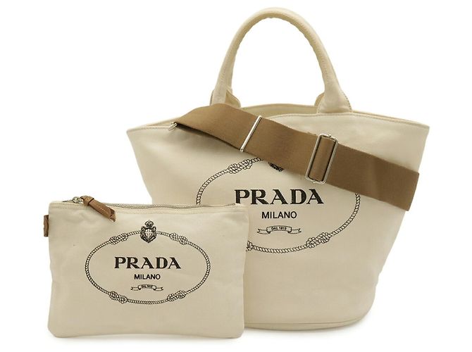 Bolso Tote PRADA Canapa Blanco Crudo Amarillo - vista 2