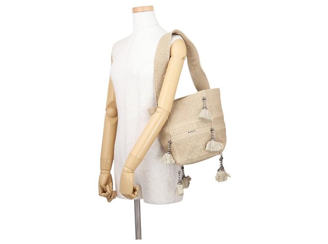 Borsa a tracolla Christian Dior in tela beige - vista 4