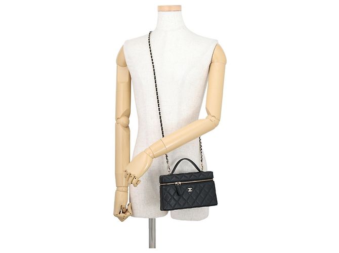 Borsa a tracolla Chanel in pelle di vitello martellata nera Nero - vista 4
