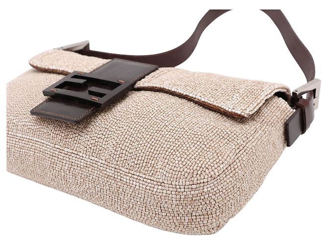 Borsa a mano Fendi Baguette in pelle con perline Marrone - vista 3