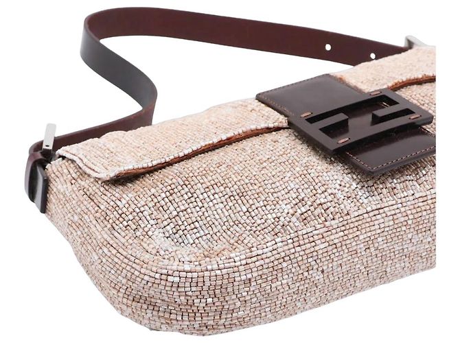 Borsa a mano Fendi Baguette in pelle con perline Marrone - vista 4