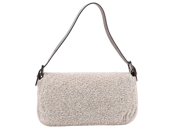 Borsa a mano Fendi Baguette in pelle con perline Marrone - vista 6