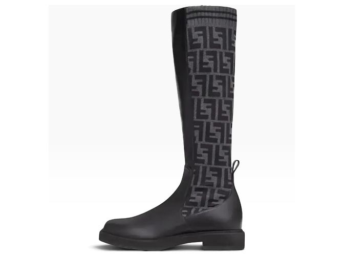 Fendi FF Jacquard Leder- und Stoffstiefel Schwarz - Ansicht 4