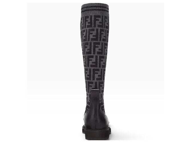 Fendi FF Jacquard Leder- und Stoffstiefel Schwarz - Ansicht 7
